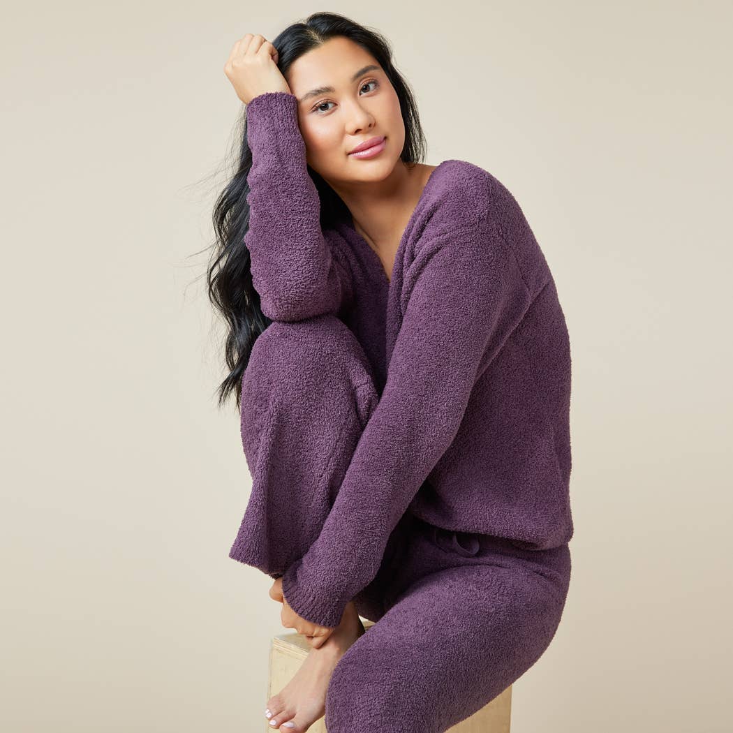 Softies - Solid Marshmallow V-Neck Lounge Set: Grey / L