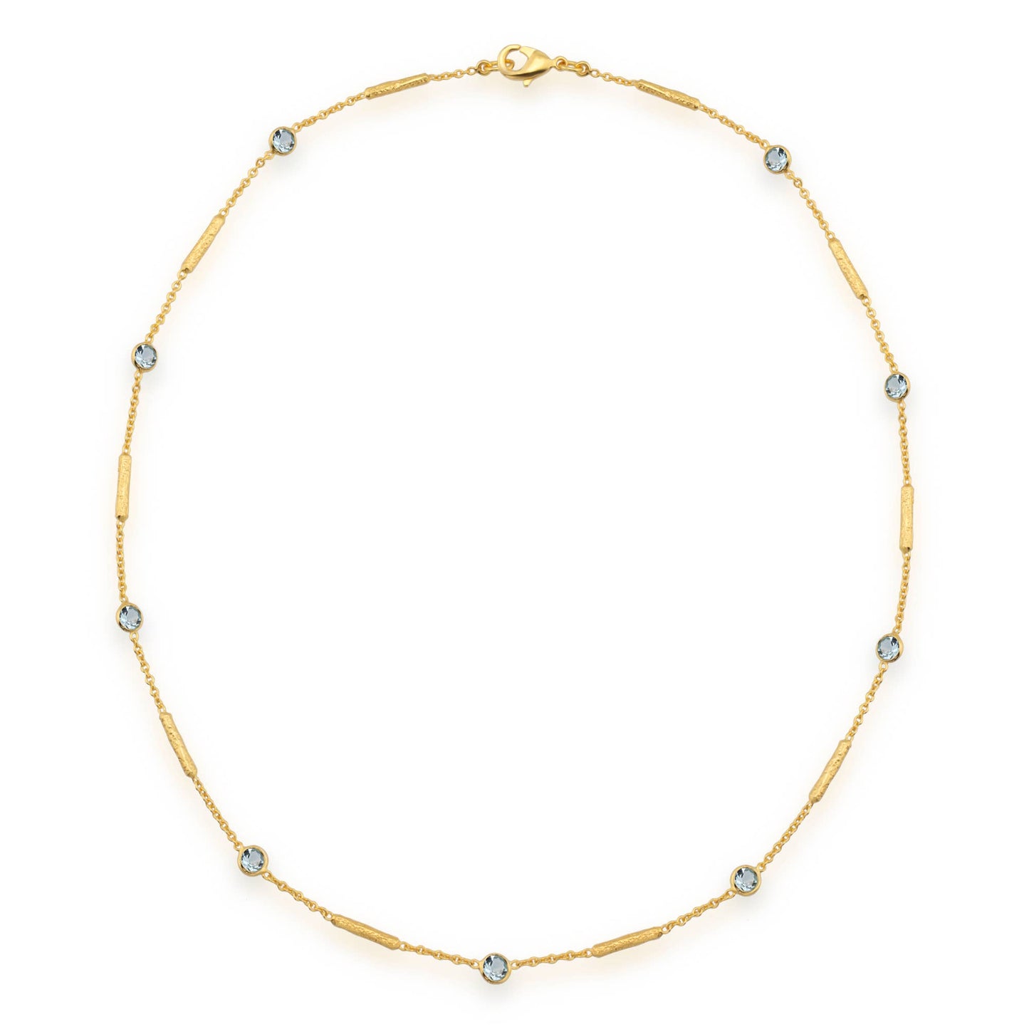 AJS Design Studio - Blue topaz necklace with textured tube spacers