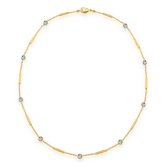 AJS Design Studio - Blue topaz necklace with textured tube spacers