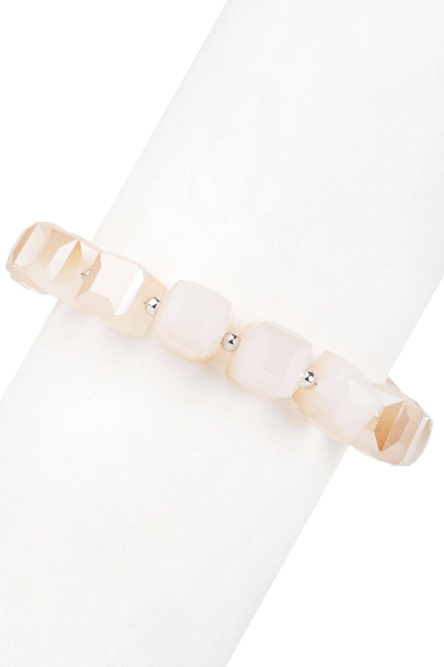 SAACHI - Faceted Bead Stretch Bracelet With Magnetic Clasp: White