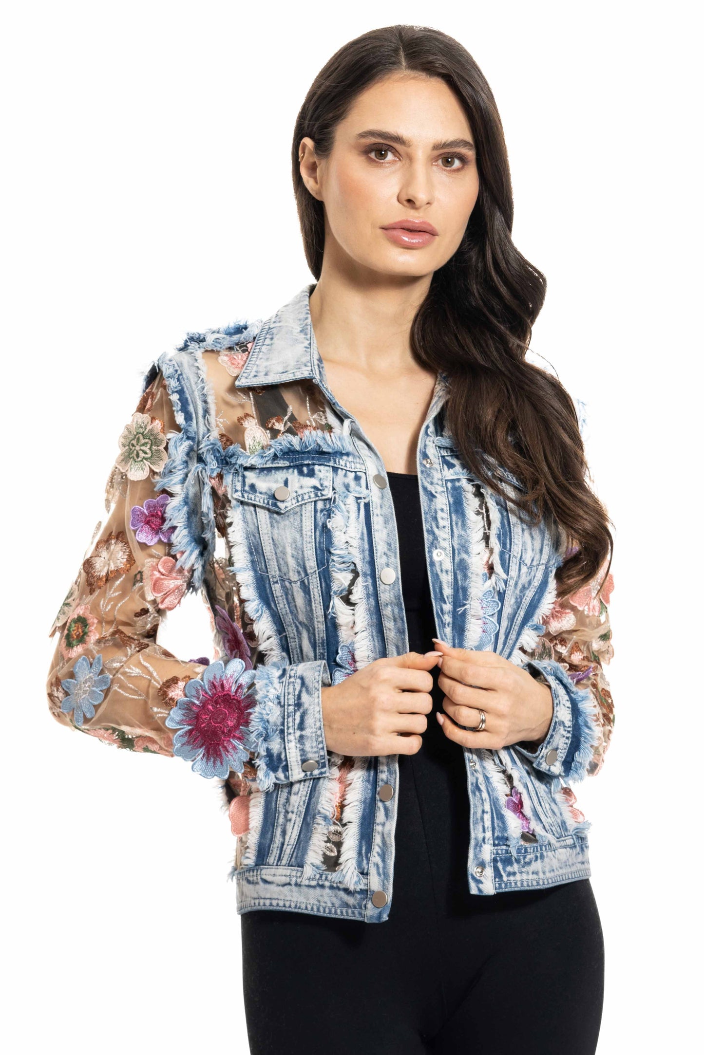 Adore - BA-06 - Denim and Lace Embroidered Jacket : XL