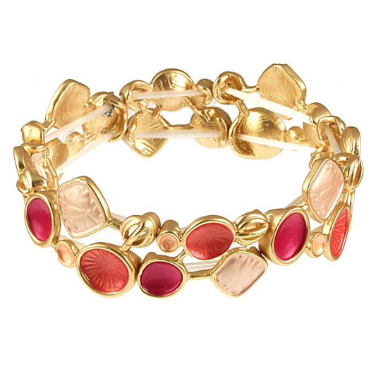 Origin Jewelry - Textured Mosaic Stretch Bracelet: Blue/Silver; Orange/Gold: Gold Orange
