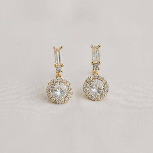 Ellemadera - Round Cubic Zirconia Stud Earrings for Everyday Wear