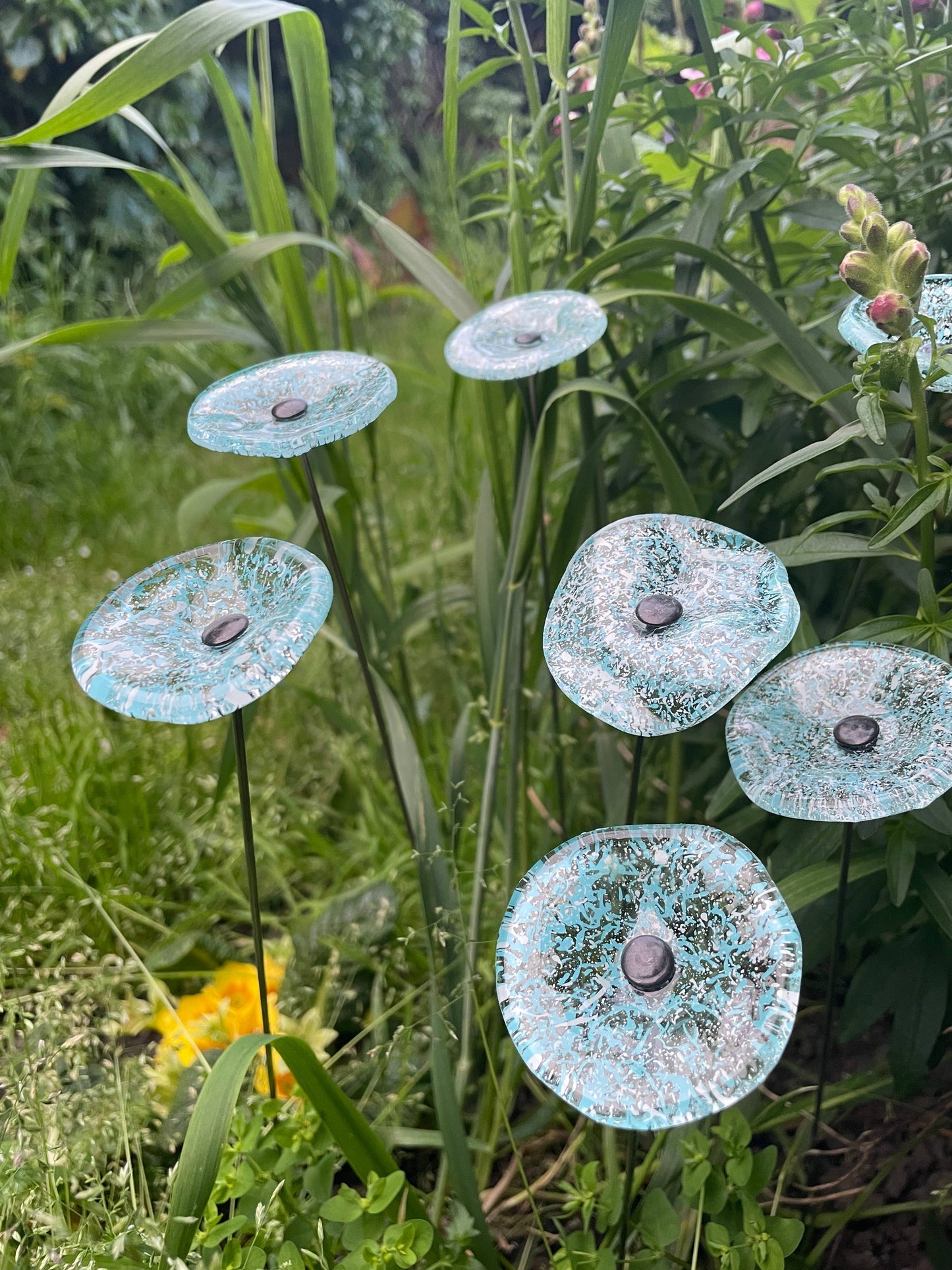 CARNEOL GLASS - Small Glass Flower For Inside In Transp.-Aqua-White