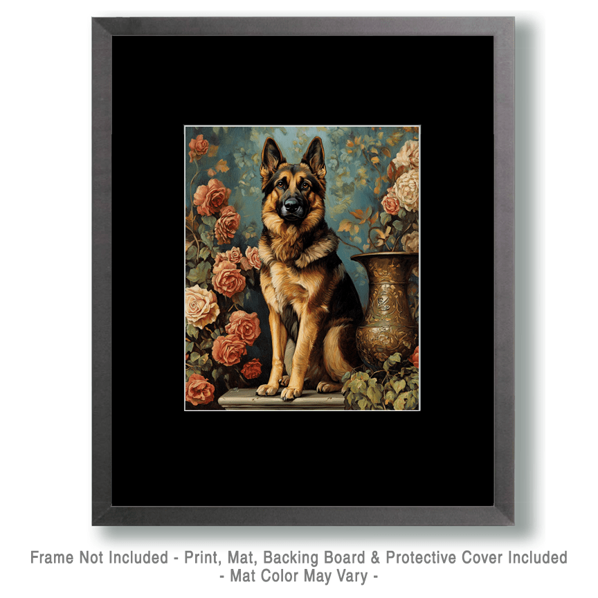 Mowbi - Dignified German Shepard - Pet Dog Still Life Wall Art Prints – 8″x10″ Artwork for 11″x14″ Frame