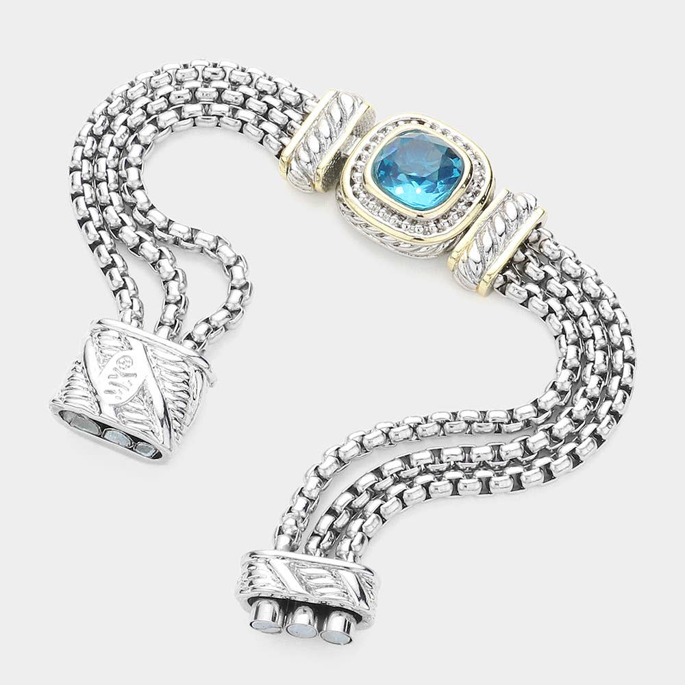 Sensibling Corp. - Square CZ Stone Magnetic Bracelet: Blue