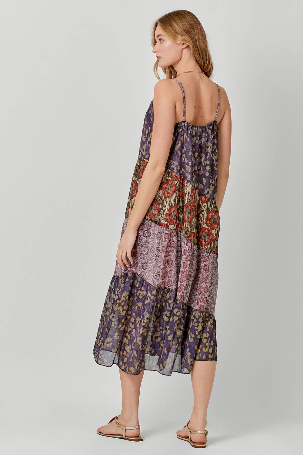 Mystree - 60071 Print Mixed Maxi Dress: Lavender Mix / Medium