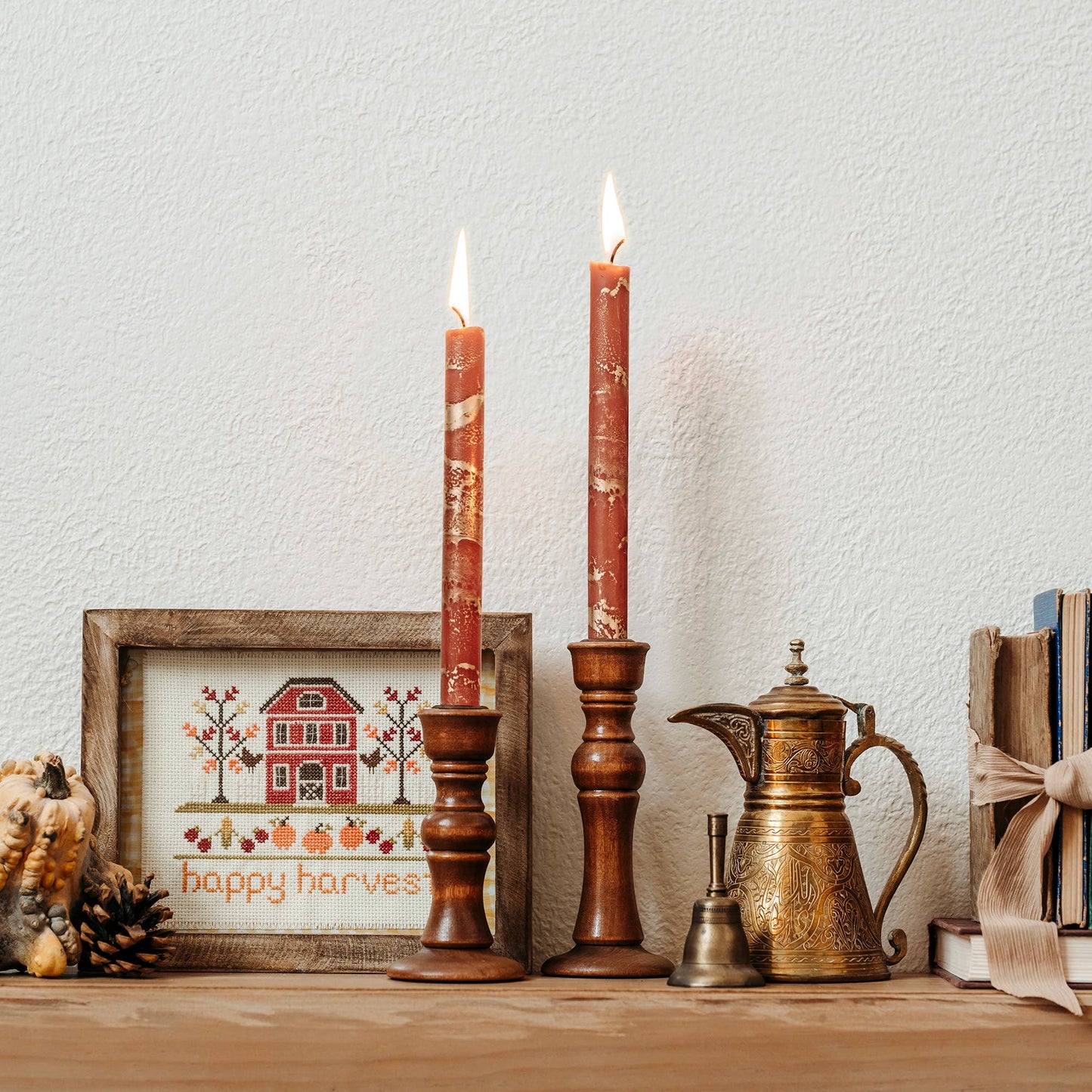 Northern Lights - 12" Decorative Taper Candles 2pk: Cream w/ Gold