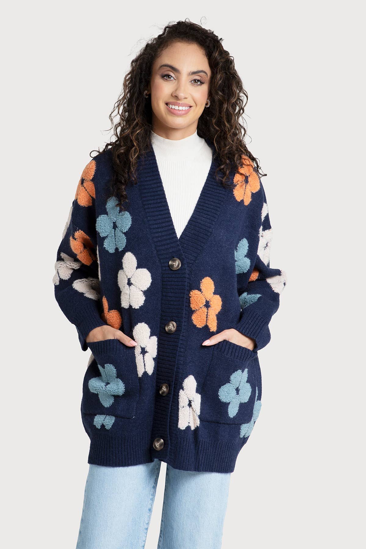 SAACHI - Autumn Floral Knit Cardigan: Beige