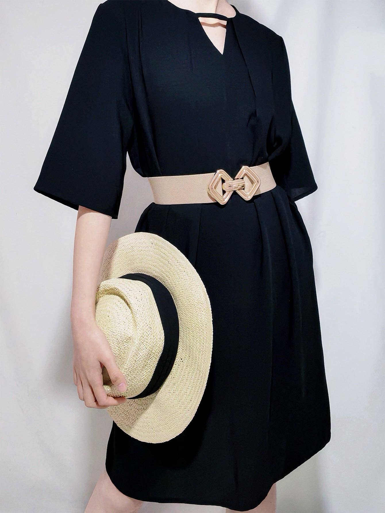 Kustom Kreations Goods - Geometric Buckle Elastic Wide Belt: Black/PU / One Size