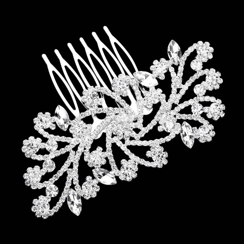 Sensibling Corp. - Marquise Stone Accented Rhinestone Paved Flower Leaf Vine Hair Comb: AB,Gold