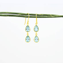 Load image into Gallery viewer, Schmuckoo Berlin - Double Drop Earring Gold Silver 925 - Blue Topaz