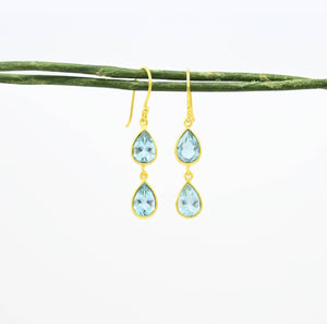 Schmuckoo Berlin - Double Drop Earring Gold Silver 925 - Blue Topaz