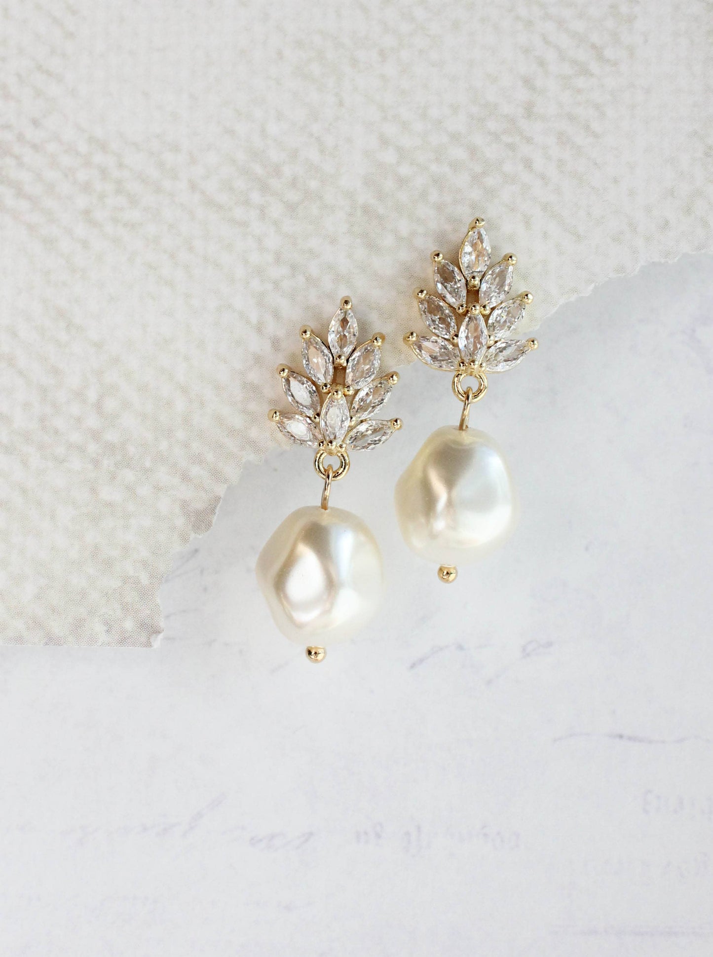 A Pocket of Posies - Glass Leaf Post Earrings | Baroque Pearl | Gold or Silver: Gold Plated