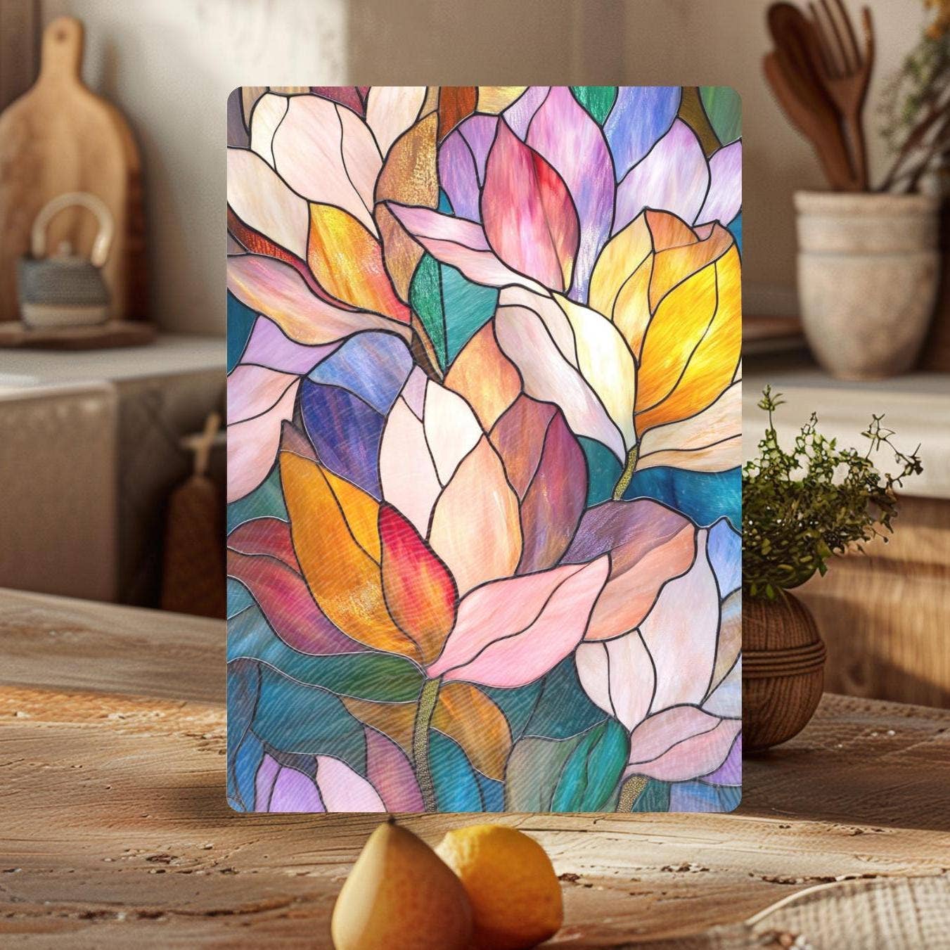 Fernville Creations - Imitation Stained Glass Flower Charcuterie Serving Tray: 12x15 Inch