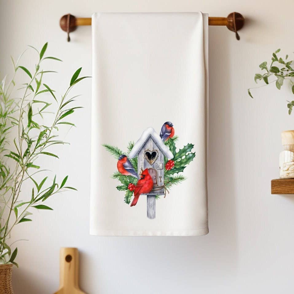 Fernville Creations - Winter Birds Christmas Holiday Elegant Hand Towel