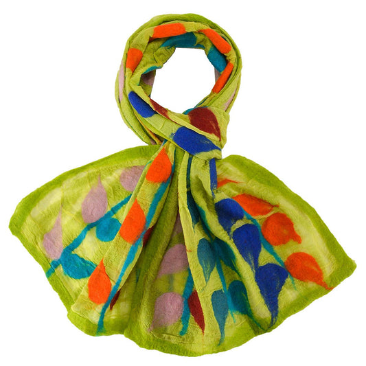 BNB Crafts Inc. - Green Hand Felted Leaf Design Scarf