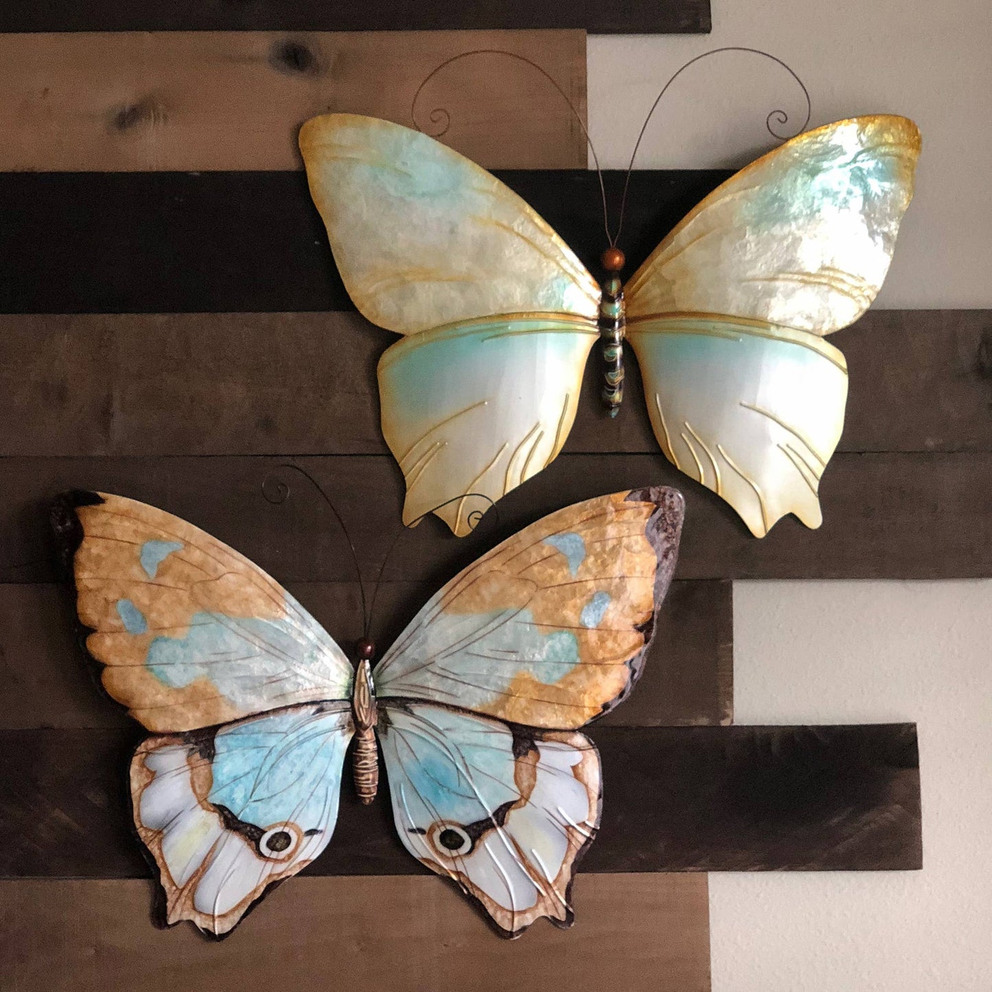 Eangee Home Design - Butterfly Wall Decor Copper With Aqua, w/ Capiz-Outdoor Safe