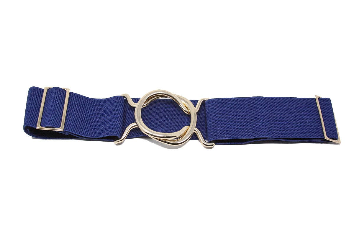 German Fuentes Handbags - CINT-34 CIRCLE BUCKLE ONE STRETCH BELT: NAVY / SILVER