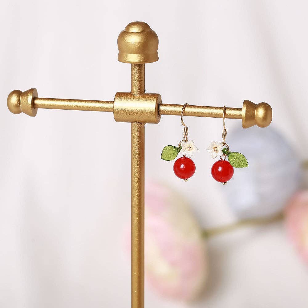 Haengseongworkshop - 18K Gold Plated S925 Silver 8mm Red Agate Earrings Dangle: Asymmetrical Dangle