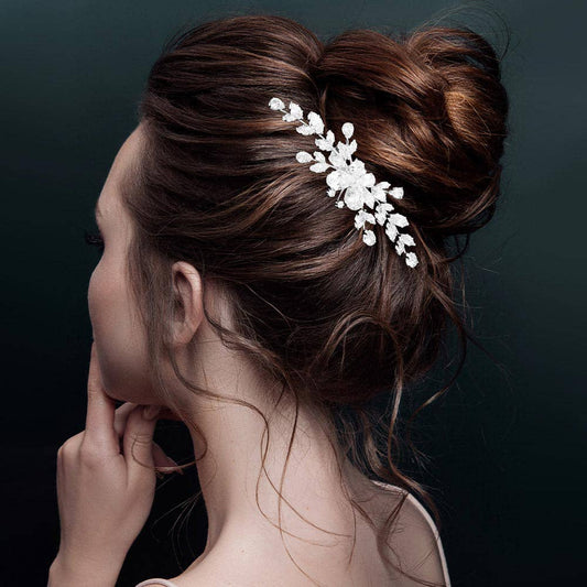 Sensibling Corp. - Elegant CZ Stone Cluster Floral Branch Hair Comb: Clear,Silver