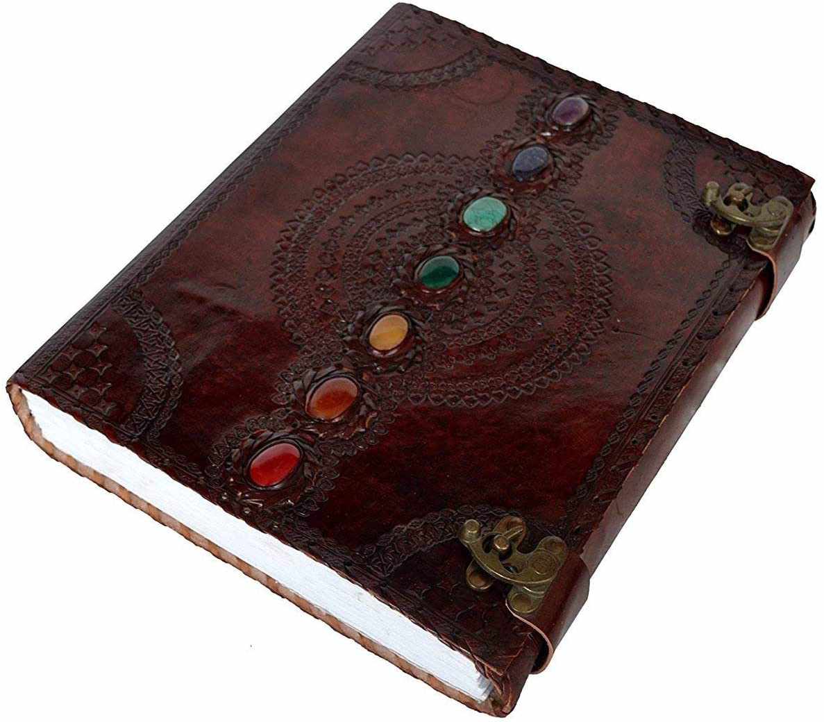 Immart Global LLC - Seven Chakra Leather Journal – Handmade Embossed Diary 13": Orange / Unlined