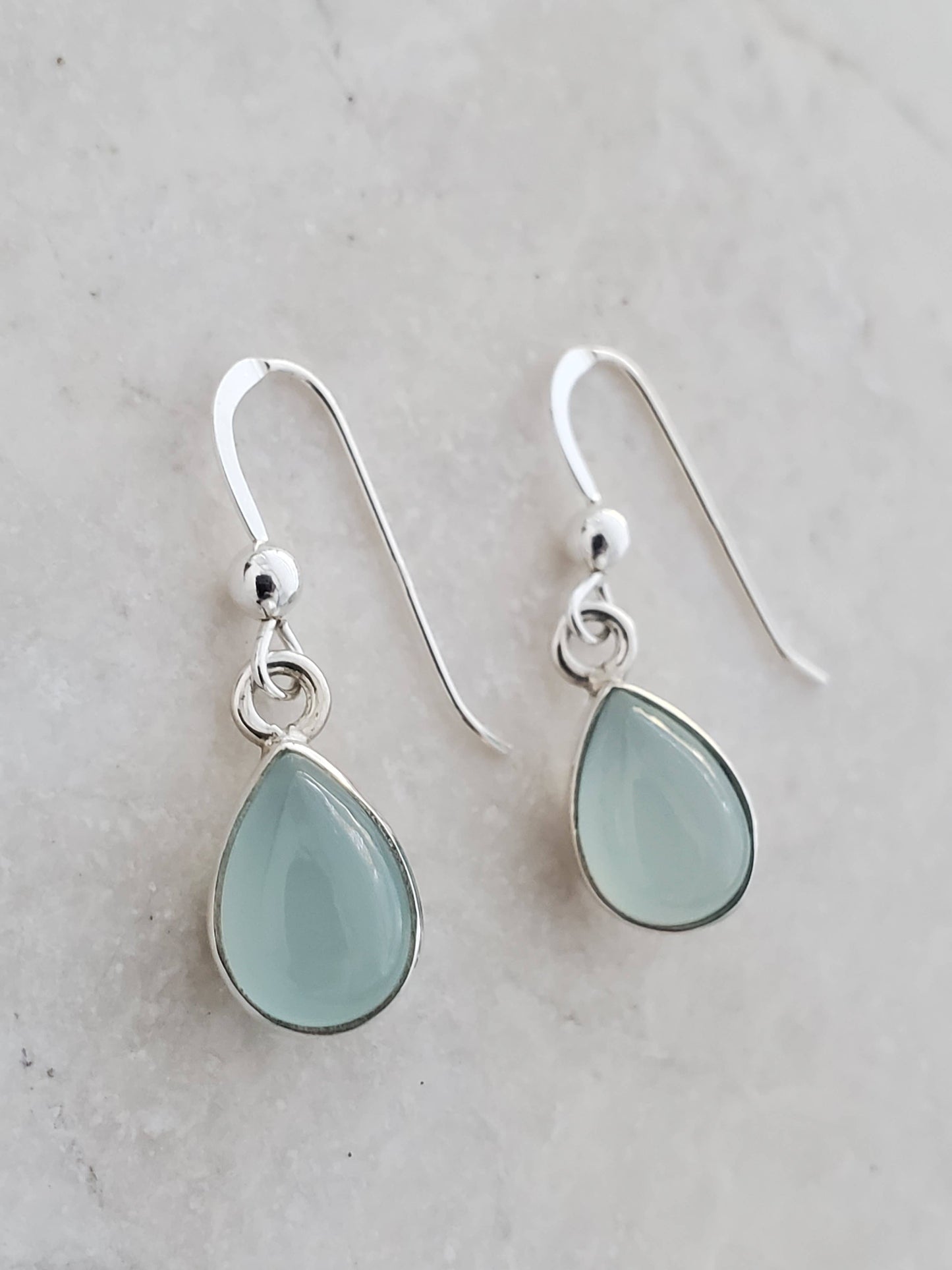 Sosie Designs - Sterling Silver Bezeled Teardrop Earring - Aqua Chalcedony