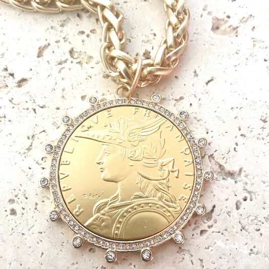 VB&CO Designs Handmade Jewelry - French coin necklace matte gold boutique