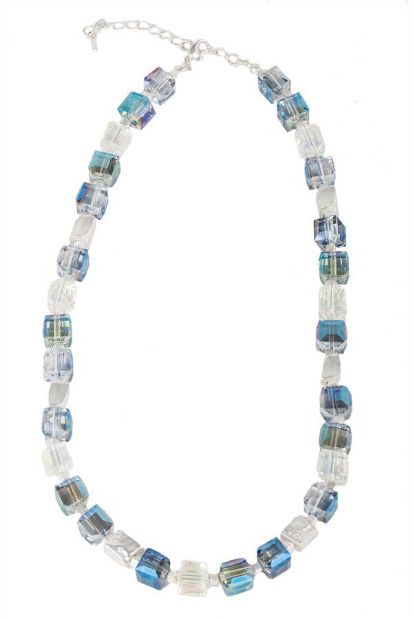 SAACHI - Faceted Glass Bead and Stone Necklace: Navy