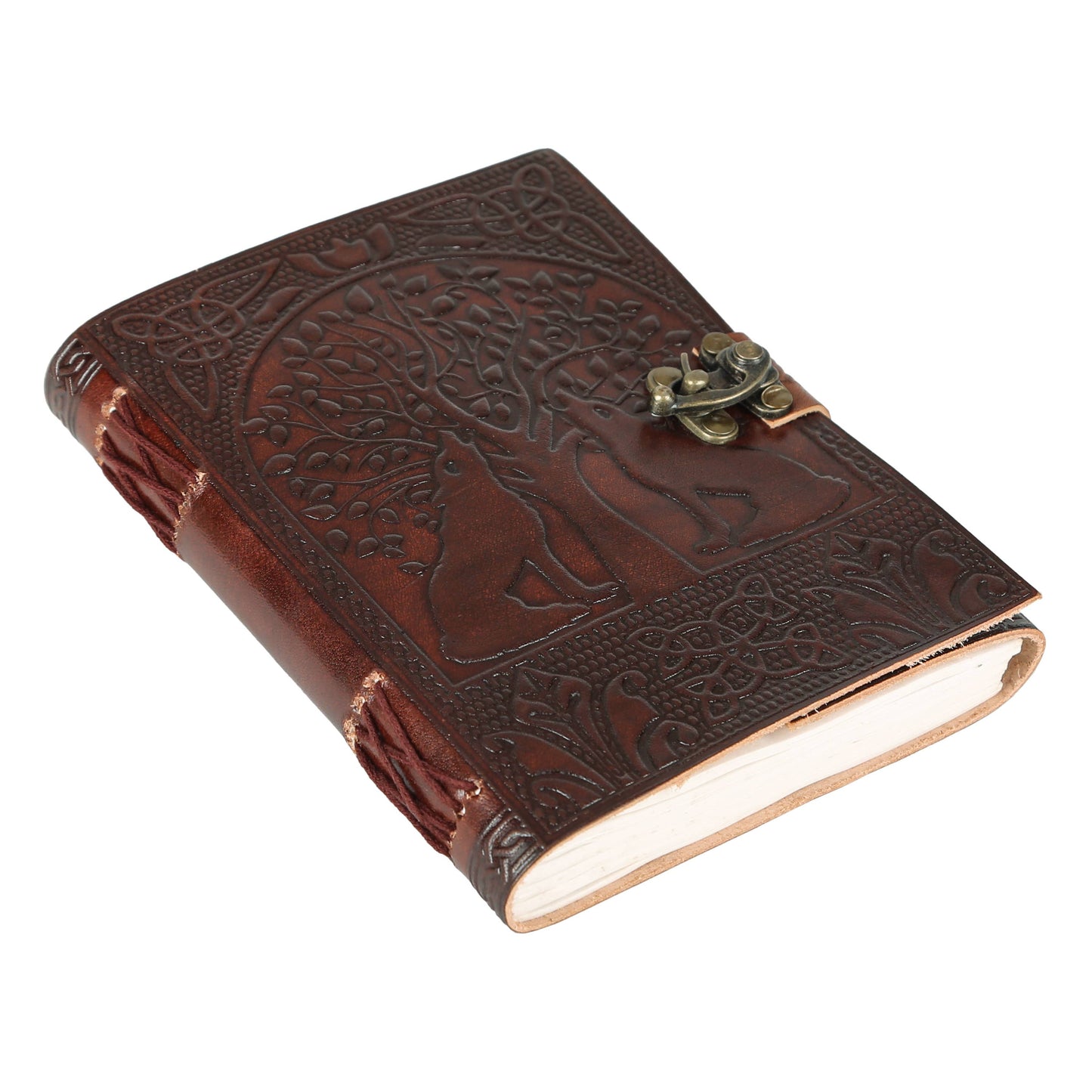 Tuzech Leather - TUZECH Tree of Life with Wolves Vintage Book of Shadows Handmade Leather Journal Diary Hocus Pocus Notebook Seven Chakra Gift for Men Women Him Her With Leather Bound 7X5 Inches