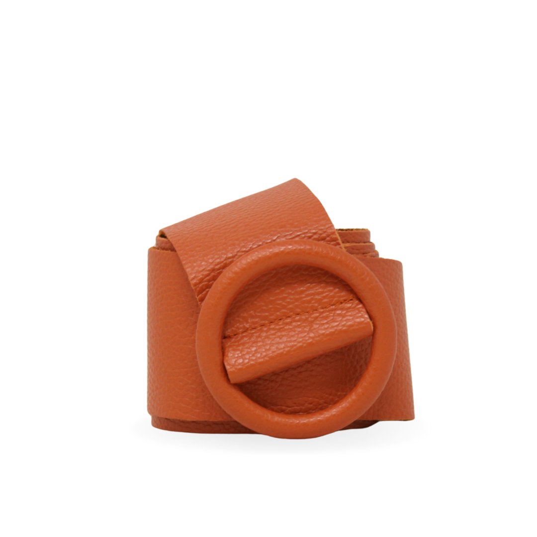 German Fuentes Handbags - CINT-06 CIRCULAR BUCKLE LEATHER BELT: Camel
