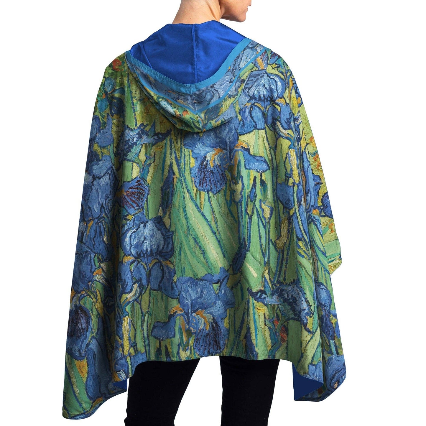 RainCaper - Van Gogh Irises Reversible Rain Cape – Lightweight Hooded Wrap for Women