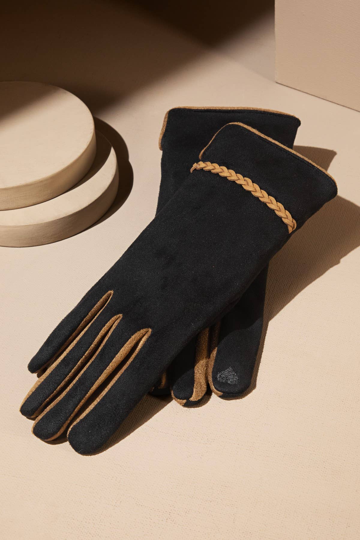 Shop Neighbors - Suede Smart Touch Gloves with Braided Band: BLACK