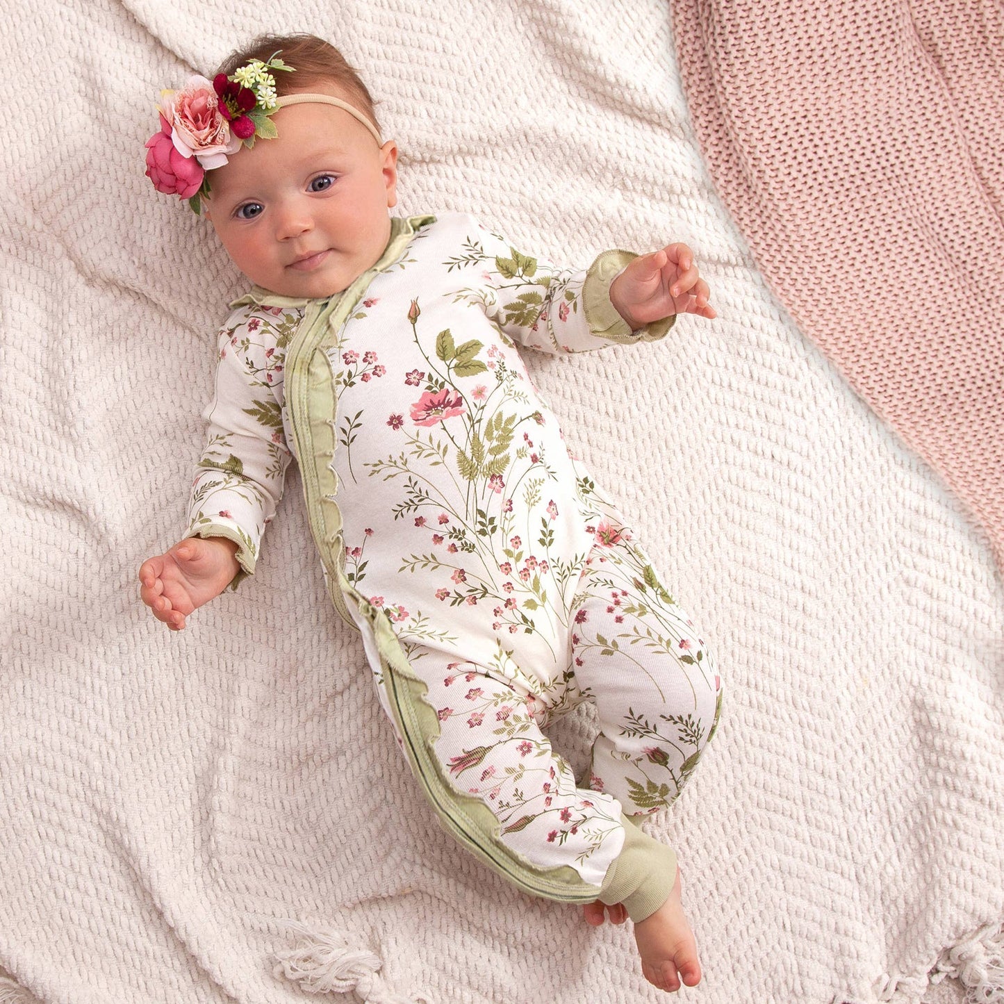 Tesa Babe - Pretty Petals Bamboo Zipper Romper - Mommy and Me: 3-6M