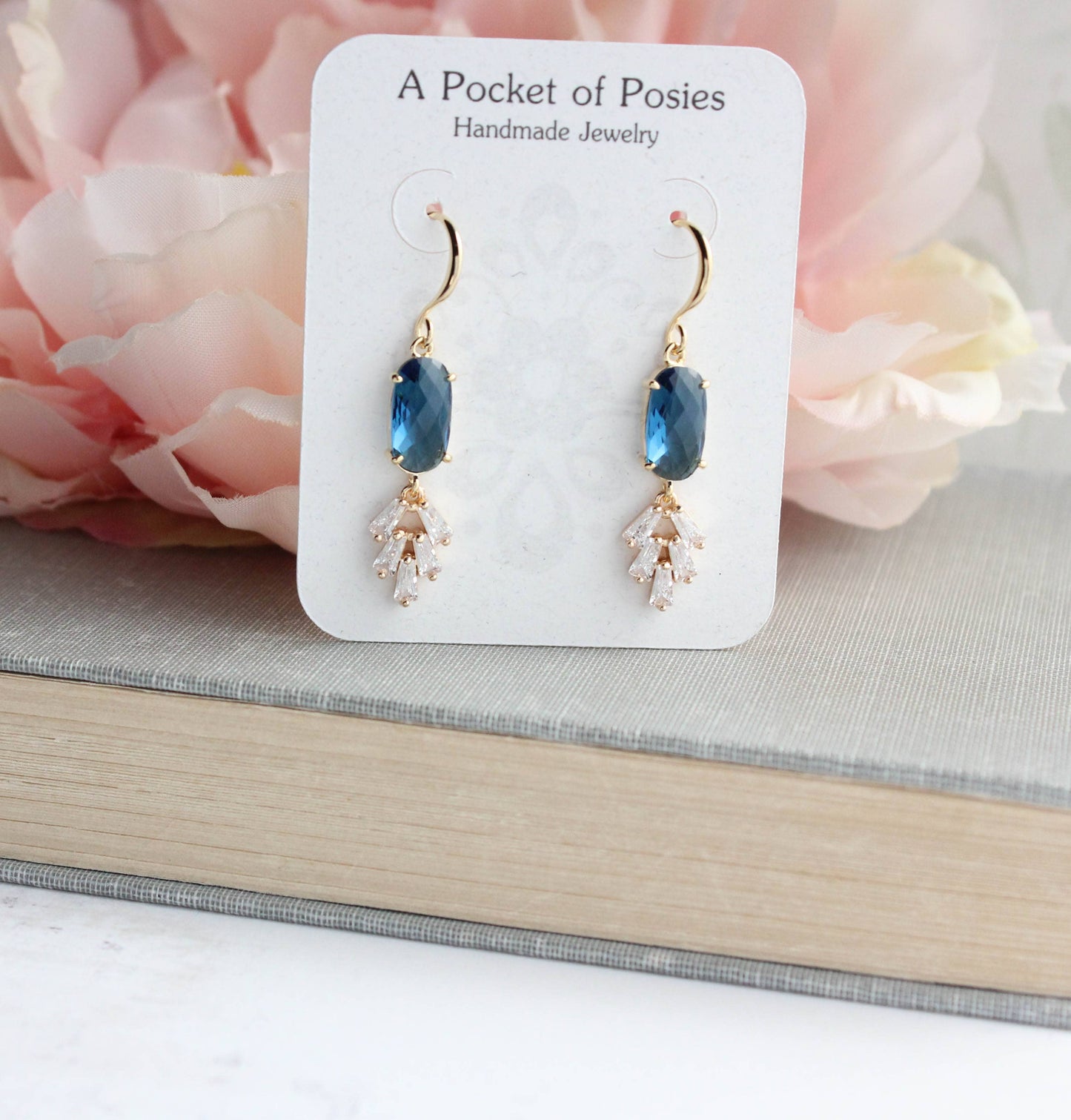 A Pocket of Posies - Art Deco Earrings | Sparkling Leaf Earrings (4 colors): Navy Blue