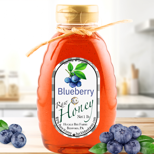 Huckle Bee Farms LLC - Blueberry Infused Raw Honey: 1 lb Bottle