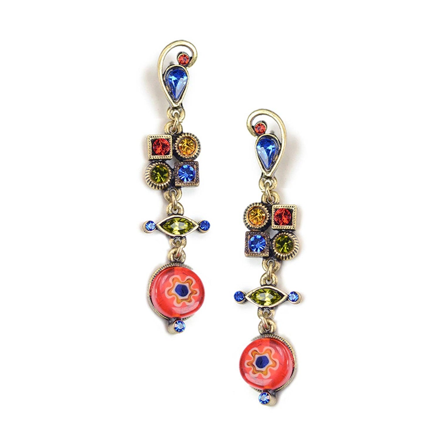 Sweet Romance Jewelry - Millefiori Glass Modern Art Earrings E512: BL - Blue