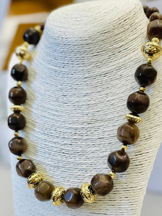 TWO FORTY TWO - FALL - Beaded Necklace (brown marble) NK561