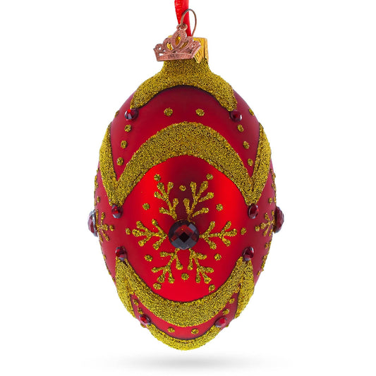 BestPysanky - Golden Snowflake on Red Glass Egg Ornament