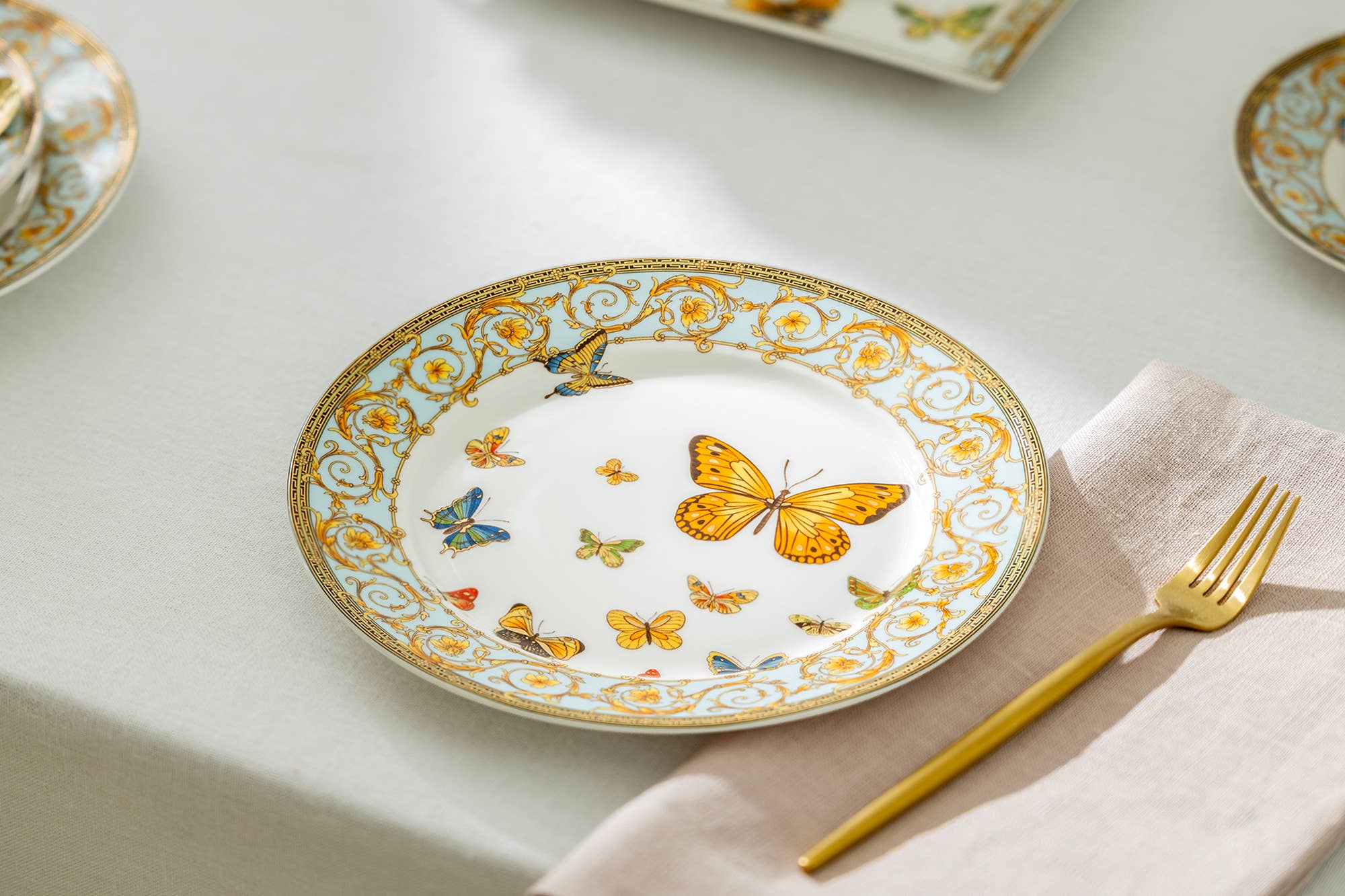 Grace Teaware - Butterflies with Blue Ornament Fine Porcelain Dessert Plate - Thumbnail 4