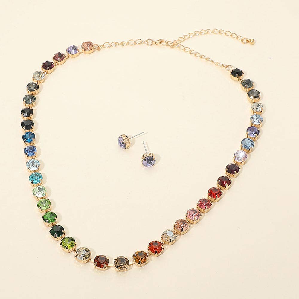 Sensibling Corp. - Round Stone Cluster Link Tennis Chain Evening Necklace: Gold,Multi