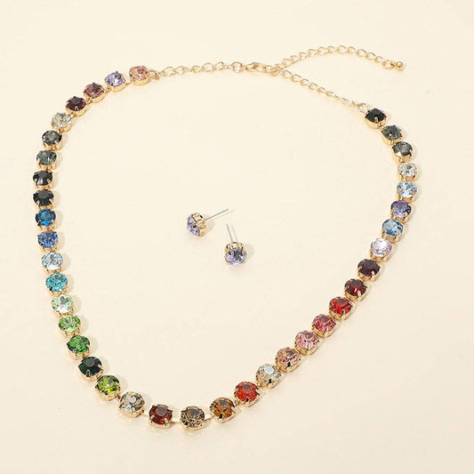 Sensibling Corp. - Round Stone Cluster Link Tennis Chain Evening Necklace: Gold,Multi