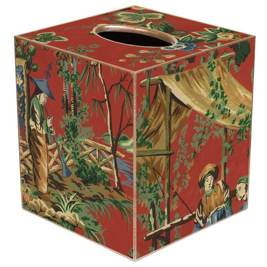 Marye-Kelley - TB224 Red Chinoiserie Tissue Box Cover: Paper Mache