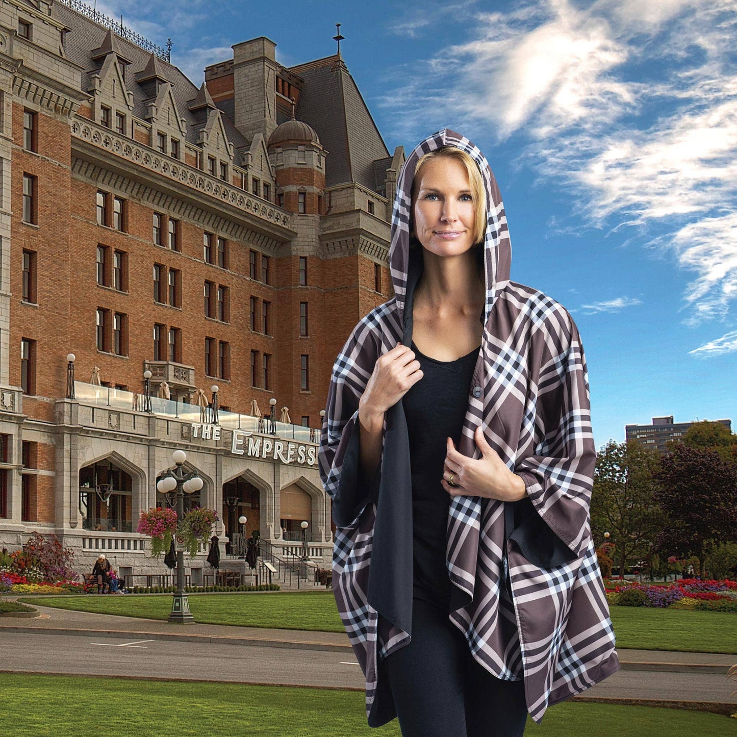RainCaper - Black and Coco Plaid Rain & Travel Cape