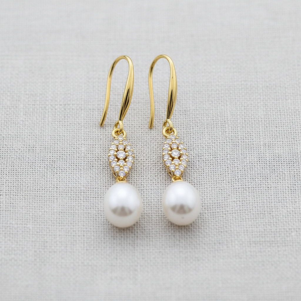 camilla dovey - Leaf Pearl Zircon Drop Earrings