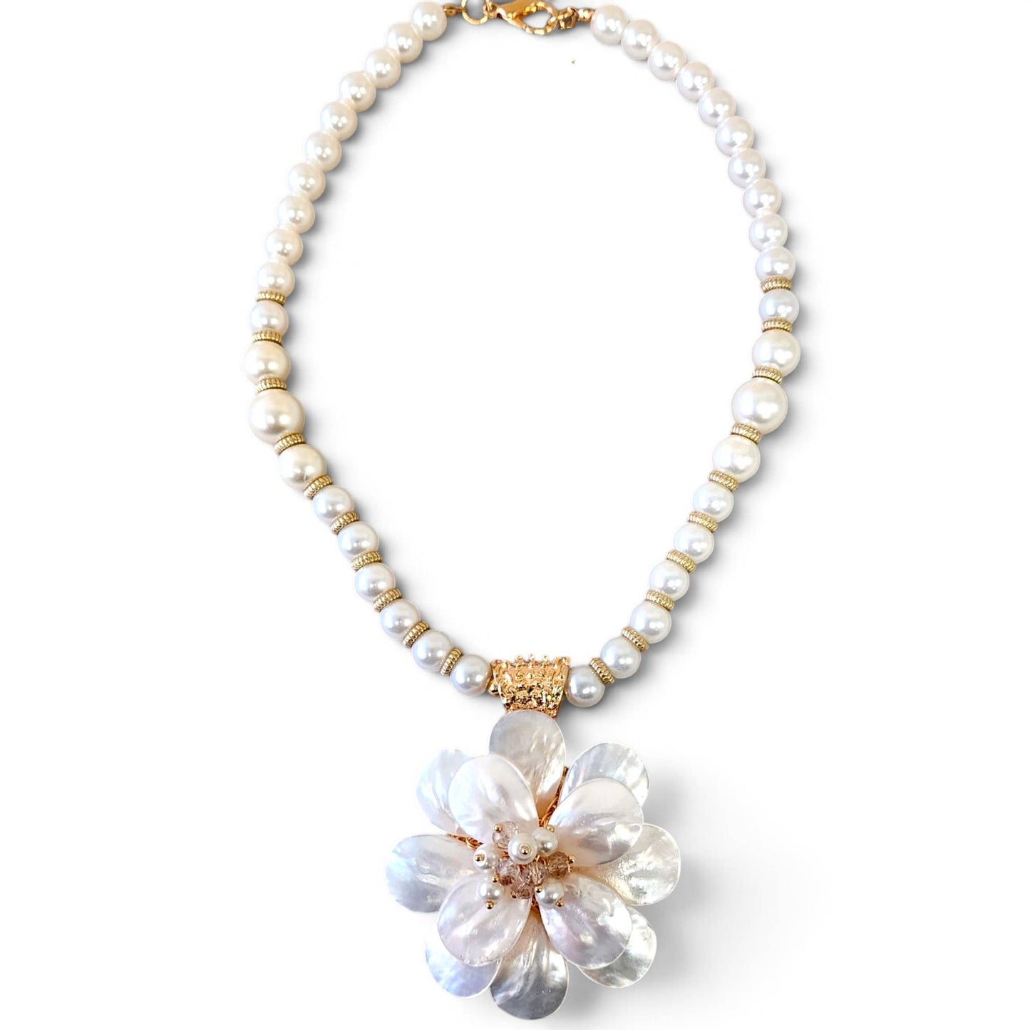 Bijoux Envie Statement Jewelry - Coastal Mother of Pearl Flower Necklace | Statement Jewelry