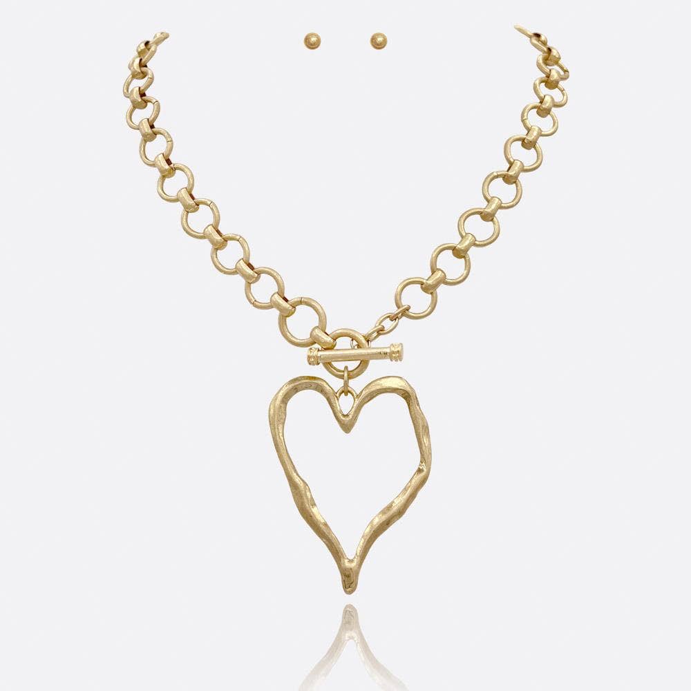 anbfashion - CUTOUT HEART PENDANT TOGGLE NECKLACE: Vg