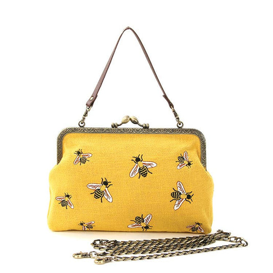 COMECO INC - Bees Kisslock Bag: Yellow