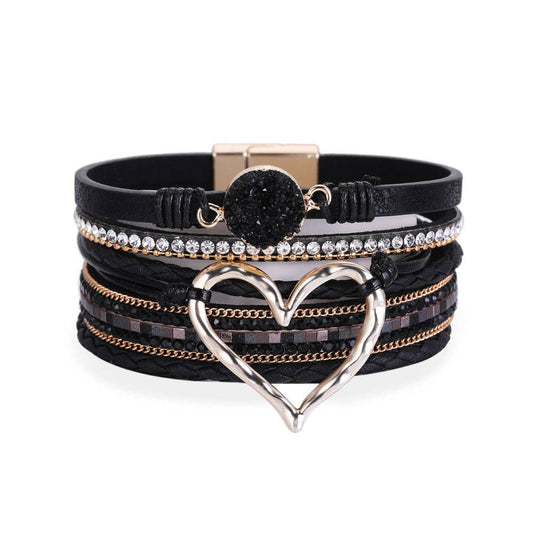 Mio Queena - Multi-Layer Heart Charm Bangle Bracelets - BJ/LB: Black