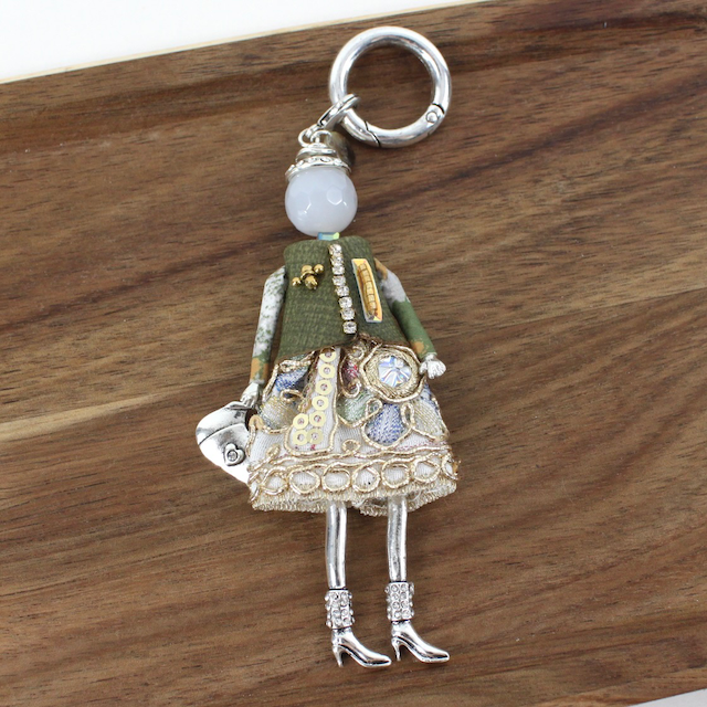Pretty Persuasions - B24127 Stone Adorned French Doll Stainless Steel Keychain: 04 Beige/SL
